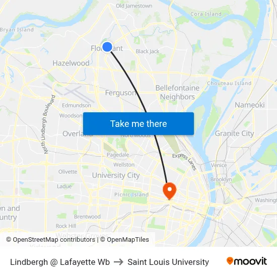 Lindbergh @ Lafayette Wb to Saint Louis University map