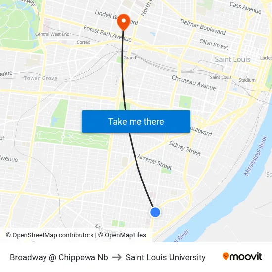 Broadway @ Chippewa Nb to Saint Louis University map