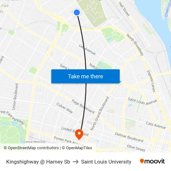 Kingshighway @ Harney Sb to Saint Louis University map
