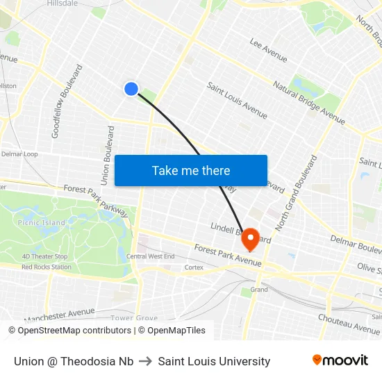 Union @ Theodosia Nb to Saint Louis University map