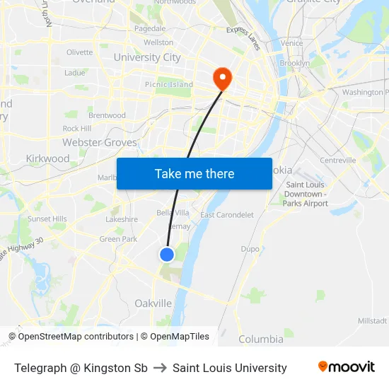 Telegraph @ Kingston Sb to Saint Louis University map