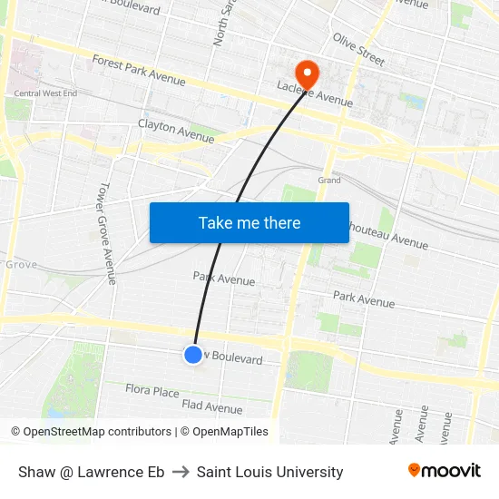Shaw @ Lawrence Eb to Saint Louis University map