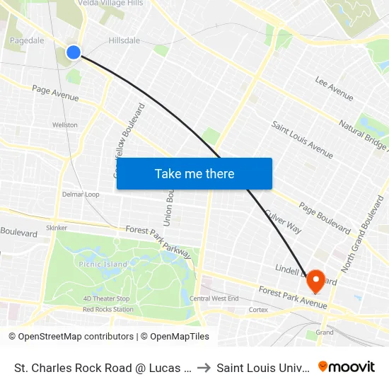 St. Charles Rock Road @ Lucas Hunt Eb to Saint Louis University map