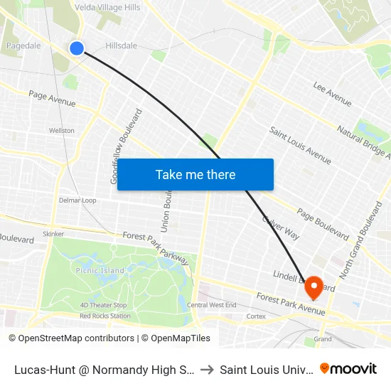Lucas-Hunt @ Normandy High School Nb to Saint Louis University map