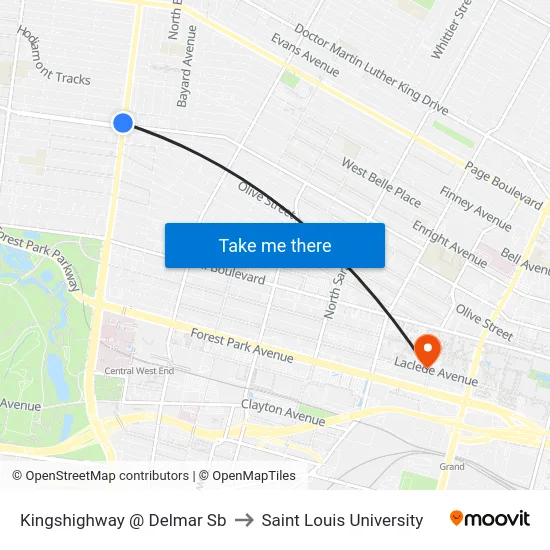 Kingshighway @ Delmar Sb to Saint Louis University map