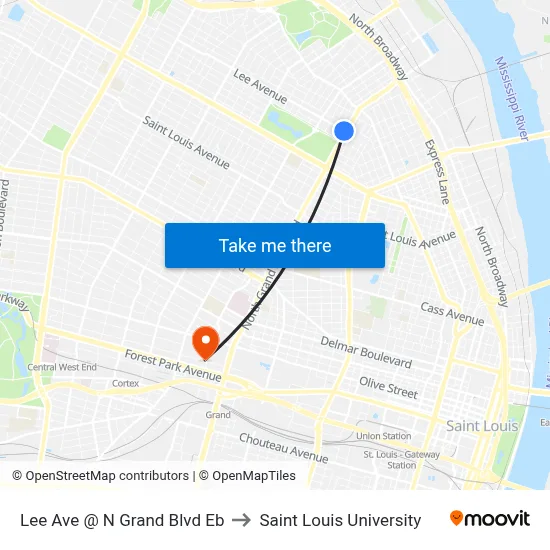 Lee Ave @ N Grand Blvd Eb to Saint Louis University map