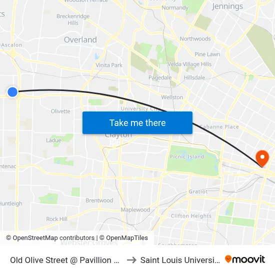 Old Olive Street @ Pavillion Eb to Saint Louis University map