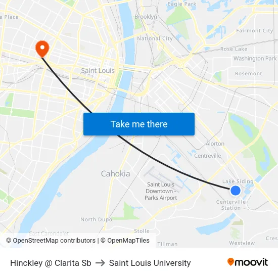Hinckley @ Clarita Sb to Saint Louis University map