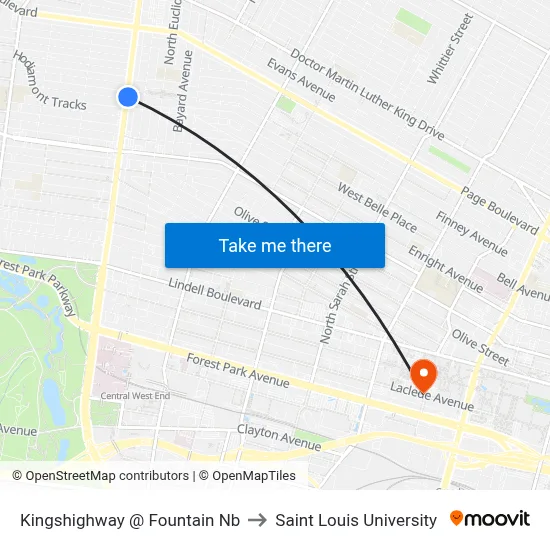 Kingshighway @ Fountain Nb to Saint Louis University map