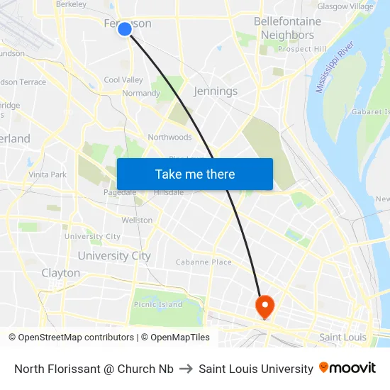 North Florissant @ Church Nb to Saint Louis University map