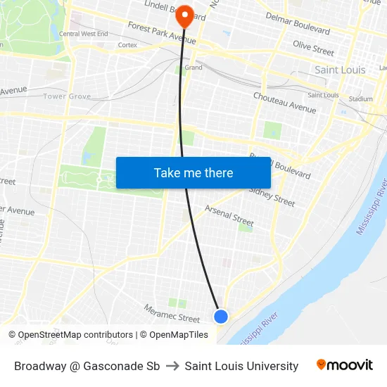 Broadway @ Gasconade Sb to Saint Louis University map