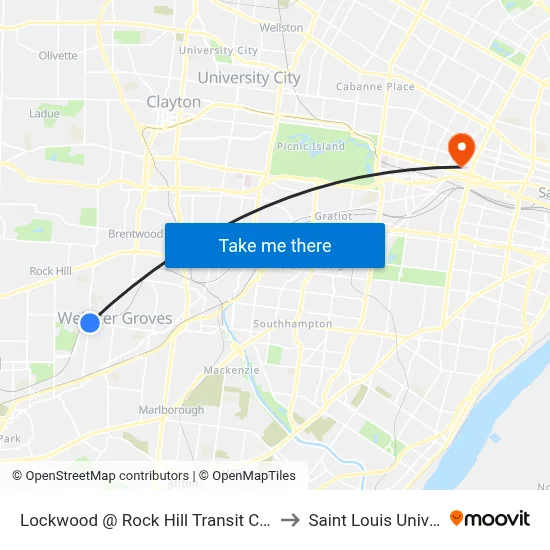 Lockwood @ Rock Hill Transit Center Wb to Saint Louis University map