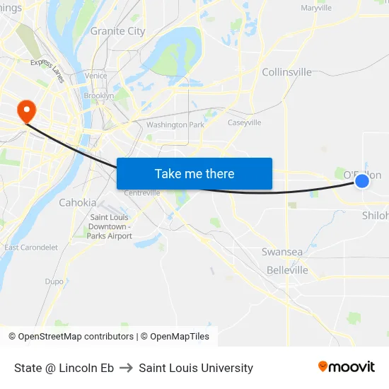 State @ Lincoln Eb to Saint Louis University map