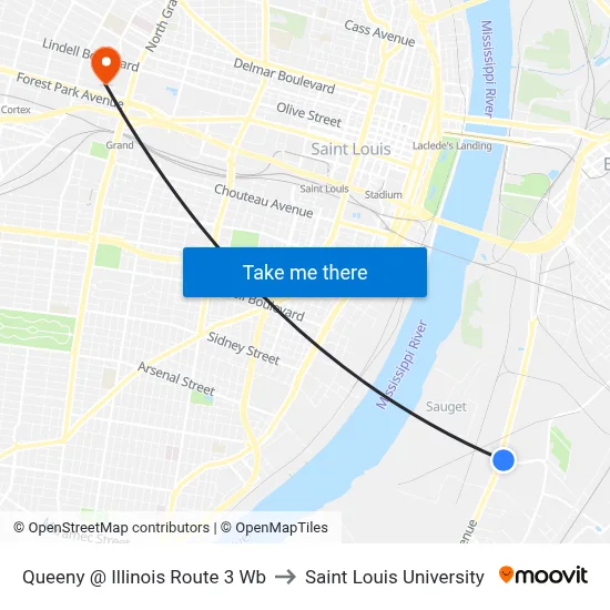 Queeny @ Illinois Route 3 Wb to Saint Louis University map