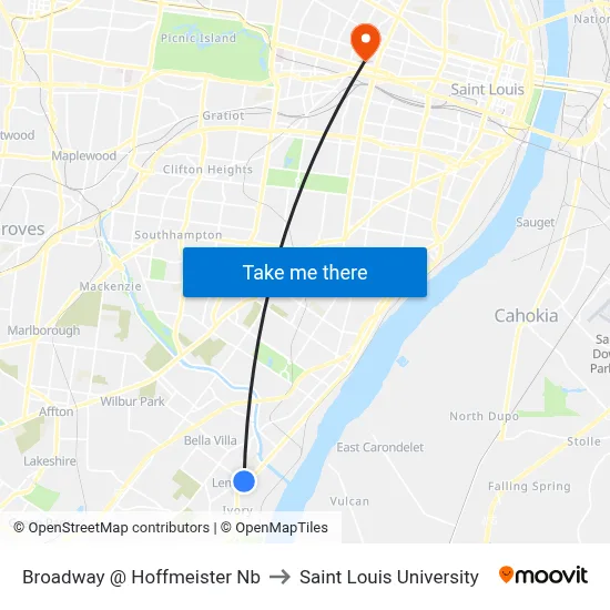 Broadway @ Hoffmeister Nb to Saint Louis University map