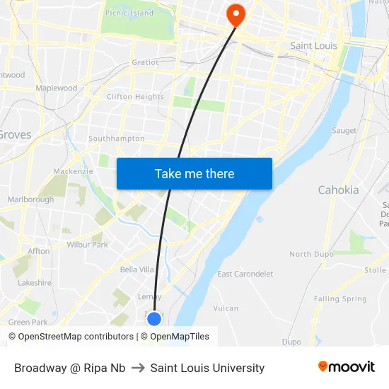 Broadway @ Ripa Nb to Saint Louis University map