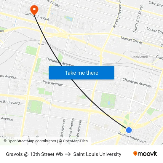 Gravois @ 13th Street Wb to Saint Louis University map