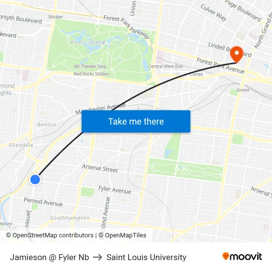 Jamieson @ Fyler Nb to Saint Louis University map