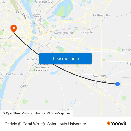 Carlyle @ Coral Wb to Saint Louis University map