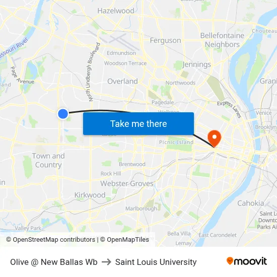 Olive @ New Ballas Wb to Saint Louis University map