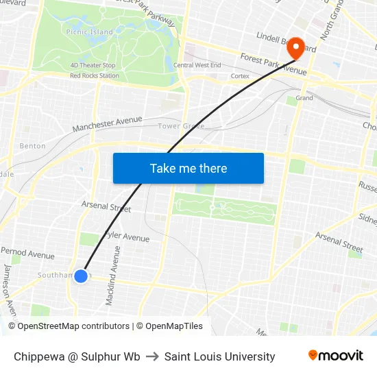 Chippewa @ Sulphur Wb to Saint Louis University map