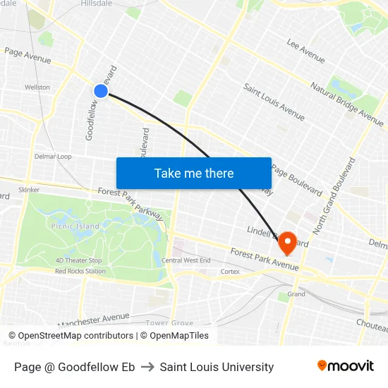 Page @ Goodfellow Eb to Saint Louis University map