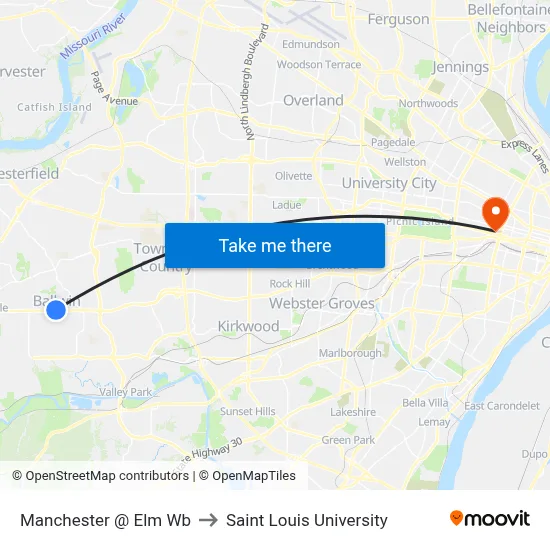 Manchester @ Elm Wb to Saint Louis University map