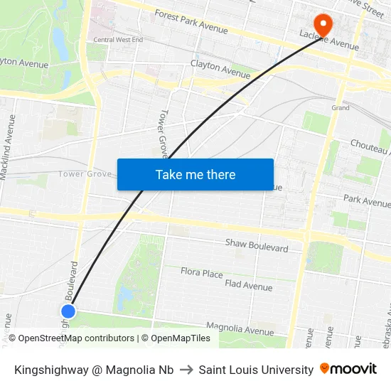 Kingshighway @ Magnolia Nb to Saint Louis University map