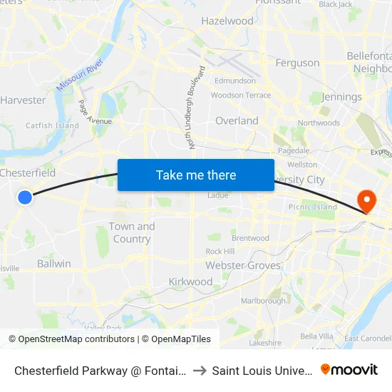 Chesterfield Parkway @ Fontaine Eb to Saint Louis University map