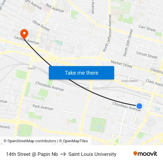 14th Street @ Papin Nb to Saint Louis University map