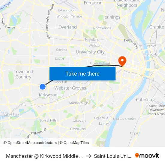 Manchester @ Kirkwood Middle School Wb to Saint Louis University map