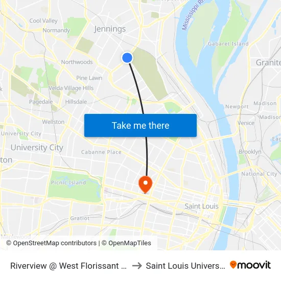 Riverview @ West Florissant Nb to Saint Louis University map