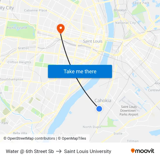Water @ 6th Street Sb to Saint Louis University map