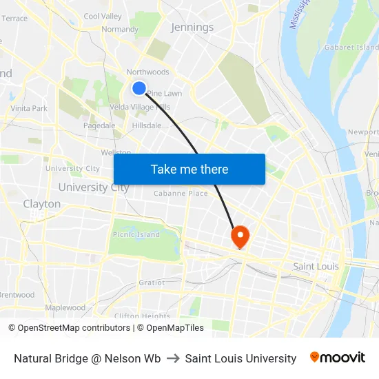 Natural Bridge @ Nelson Wb to Saint Louis University map