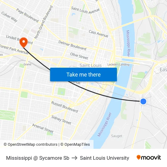 Mississippi @ Sycamore Sb to Saint Louis University map