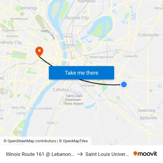 Illinois Route 161 @ Lebanon Nb to Saint Louis University map