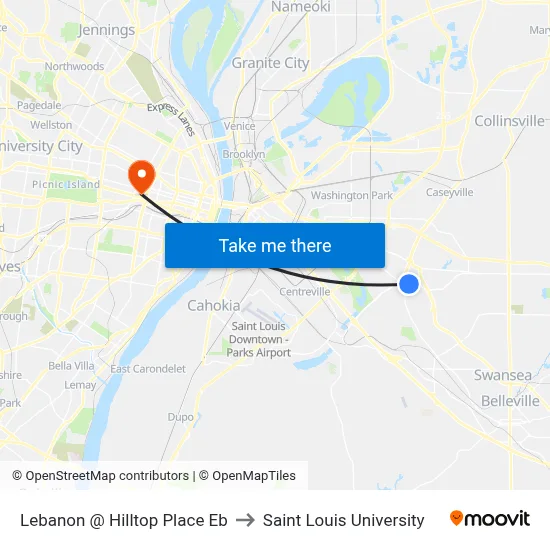 Lebanon @ Hilltop Place Eb to Saint Louis University map