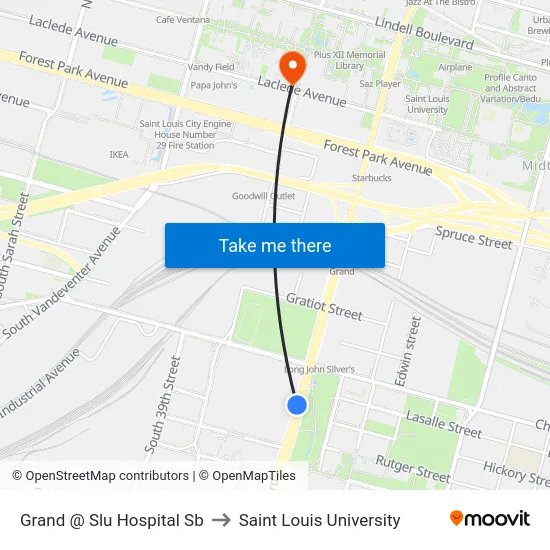 Grand @ Slu Hospital Sb to Saint Louis University map
