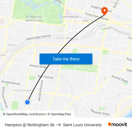 Hampton @ Nottingham Sb to Saint Louis University map