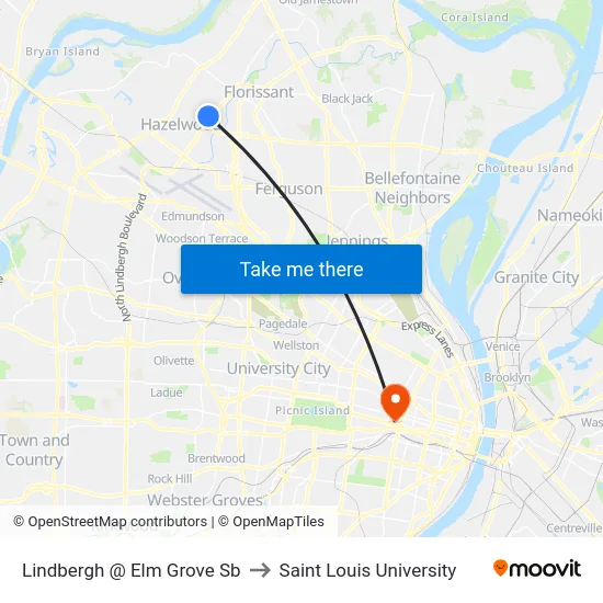 Lindbergh @ Elm Grove Sb to Saint Louis University map