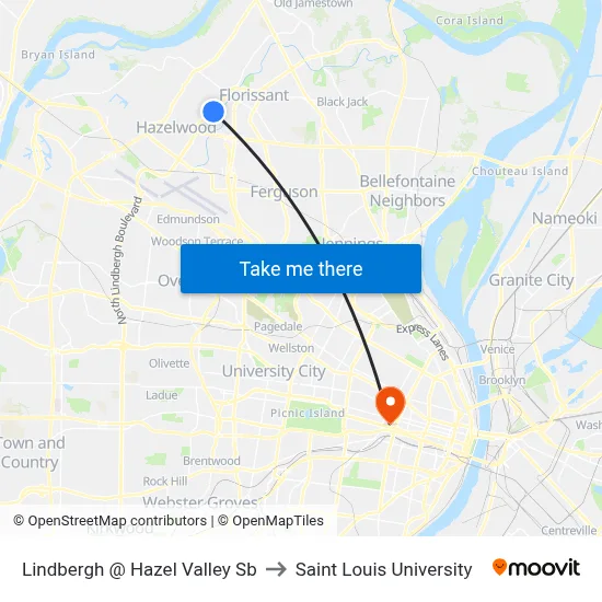Lindbergh @ Hazel Valley Sb to Saint Louis University map