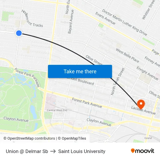 Union @ Delmar Sb to Saint Louis University map