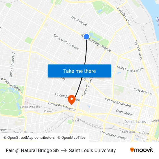 Fair @ Natural Bridge Sb to Saint Louis University map
