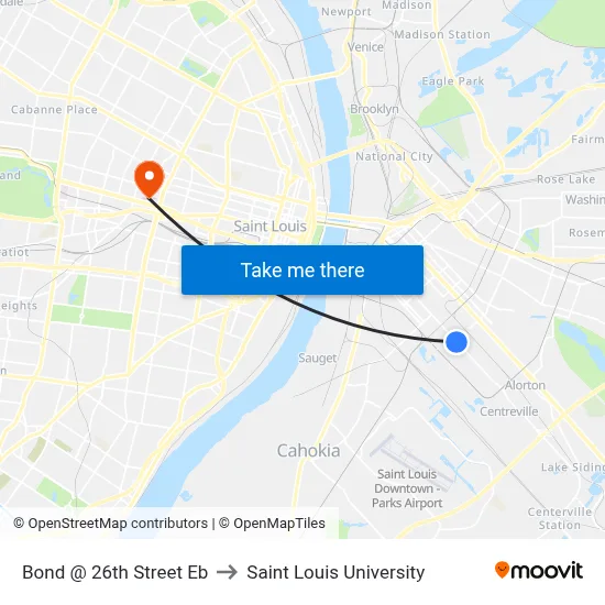 Bond @ 26th Street Eb to Saint Louis University map