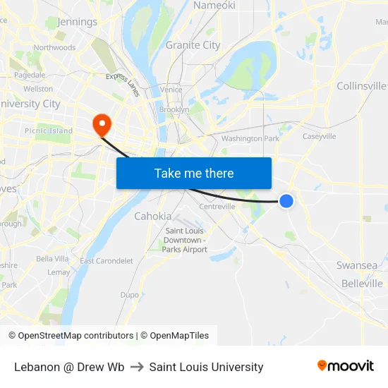 Lebanon @ Drew Wb to Saint Louis University map