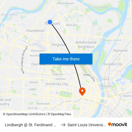 Lindbergh @ St. Ferdinand Wb to Saint Louis University map