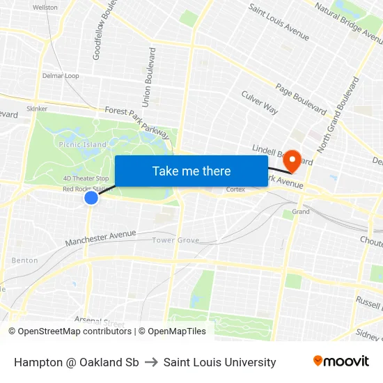 Hampton @ Oakland Sb to Saint Louis University map