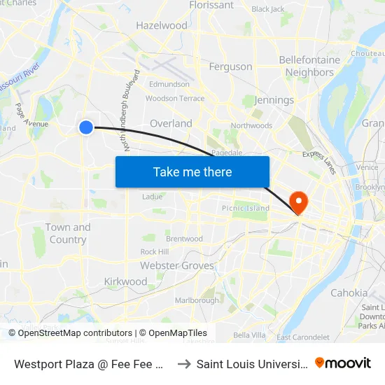 Westport Plaza @ Fee Fee Wb to Saint Louis University map