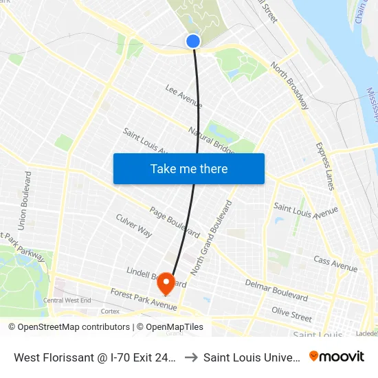 West Florissant @ I-70 Exit 245b Sb to Saint Louis University map