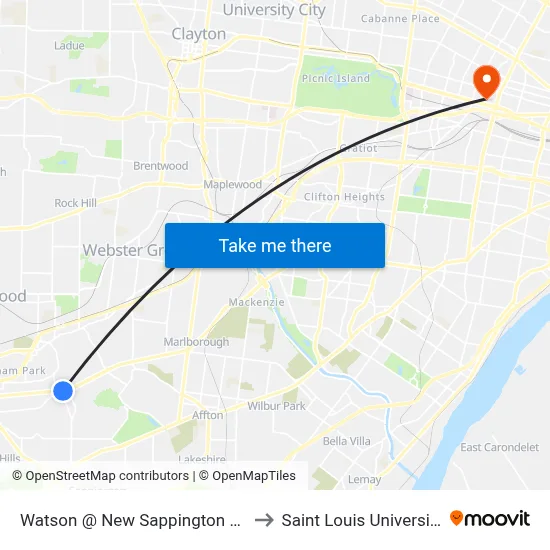 Watson @ New Sappington Eb to Saint Louis University map